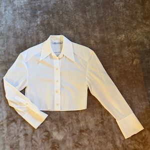 White Cropped Button-Up Shirt